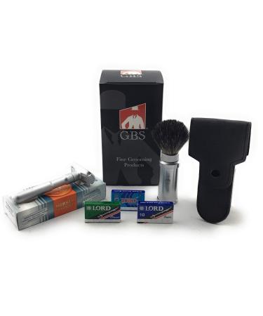 G.B.S Safety Razor Matte Silver Finish Adjustable Tension and Friendly Shave Brush Badge Bristles Leather Protective Razor Blades