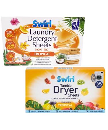 Swirl Tropical Laundry Sheets & Tumble Dryer Sheets Combo - Powerful Washing Pods Equivalent in Box - Ideal for Fresh Scented Efficient Cleaning and Softening - Exclusive to Clickwithnik