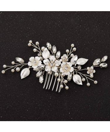SWEETV Handmade Silver Bridal Hair Comb Clip for Wedding Hair Accessories for Brides,Wedding Hair Pieces for Brides Women 1.Silver