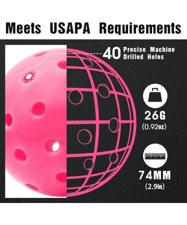 Vvinca Pickleballs 6 Pack - USAPA Approved, Outdoor Pickleball Balls with 40 Holes, Double Tone Luminous Colors (Green/Blue/Pink/Tangerine/Yellow), Bubblegum Pink - 6 Pack - Buy Online on SooperMarket.com