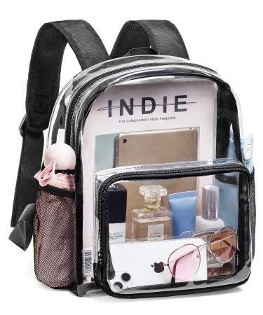 Vorspack Clear Mini Backpack - Stadium Approved 12x12x6 Small Clear Backpack for Women Stadium Backpack with 2 Water Holders Heavy Duty for Concert Work Sport Games Festival Venues - Black