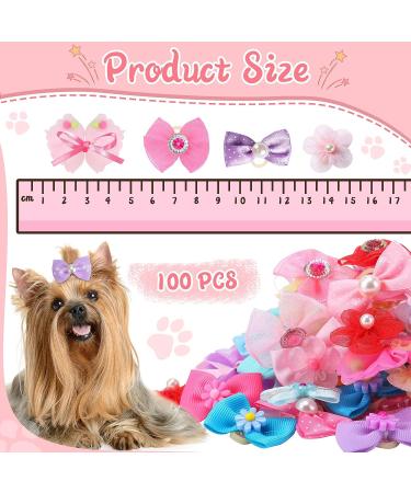 100-Piece Multicolor Dog Hair Bows with Rhinestone Pearls - Cute Girl Puppy Accessories for Pet Grooming - Buy Online on SooperMarket.com