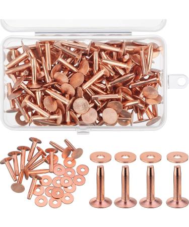 100 Sets Copper Rivets and Burrs Washers Leather Copper Rivet Fastener for Belts Wallets Collars Leather DIY Craft Supplies (9/16 Inch  Size 12)
