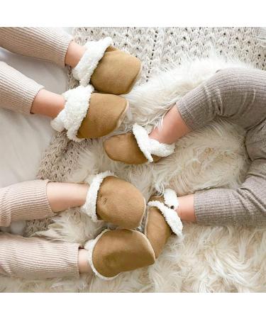 Dotty Fish Suede Baby Slippers | Warm Fleece Lined Infant Toddler Shoes | Non-Slip Soft Sole for Boys Girls | Tan, 0-6 Months to 5-6 Years - Buy Online on SooperMarket.com