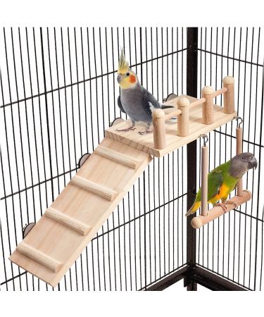 TeTupGa Hamster Bird Perches Cage Toys Parrot Wooden Platform With Climbing Ladder Playing Gyms Exercise Stands Wood Swing Chewing Toys Sets For Animals Green Cheeks Baby Lovebird Chinchilla Budgie