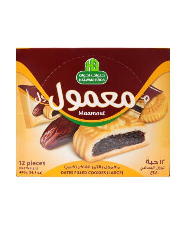 HB Halwani Bros Cookies, 100% All Natural Mamoul Made with Premium Saudi Dates, Shortbread Biscuits, Date Filled, Slightly Sweet 12ct. 16.9 oz Large