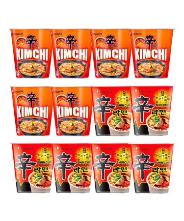 Nong Shim SHIN Original & Kimchi Ramyun Instant Cup Noodles Spicy Ramen (Pack of 12)