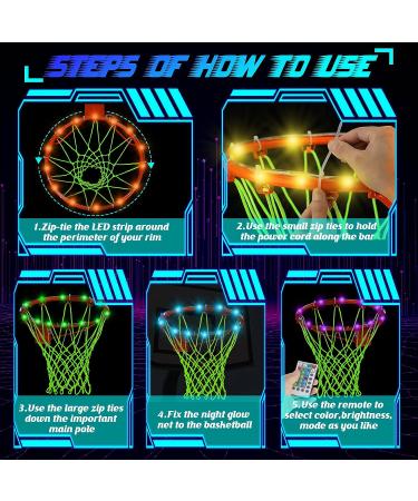 Glow in The Dark Basketball Set for Kids - LED Lights, Nightlight Net, Remote Control - 16 Colors - Outdoor Hoop Accessories - Buy Online on SooperMarket.com