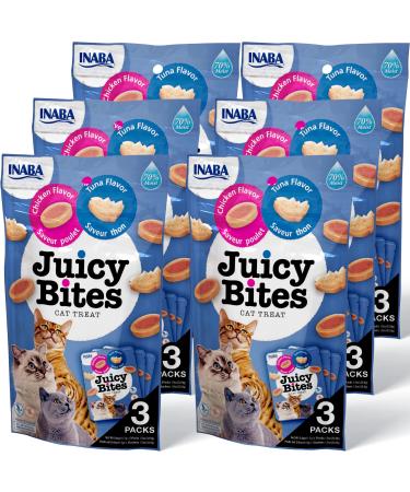 INABA Juicy Bites Grain-Free, Soft, Moist, Chewy Cat Treats with Vitamin E and Green Tea Extract, 0.4 Ounces per Pouch, 18 Pouches (3 per Bag) Tuna and Chicken Flavor