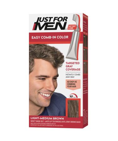 Just For Men Easy Comb-In Color Mens Hair Dye  Easy No Mix Application with Comb Applicator - Light-Medium Brown  A-30  Pack of 1 Pack of 1 Light-Medium Brown A-30
