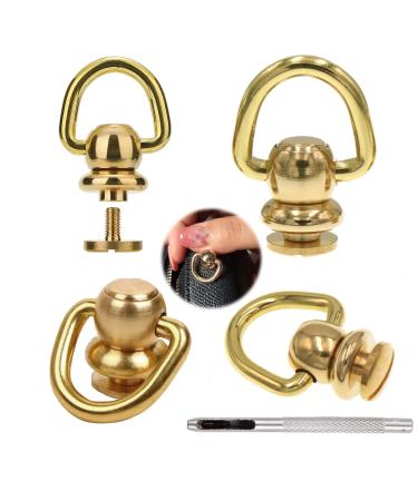 4Pcs Brass Ball Studs Rivets D Ring for Leather Crossbody Purse Craft Gold
