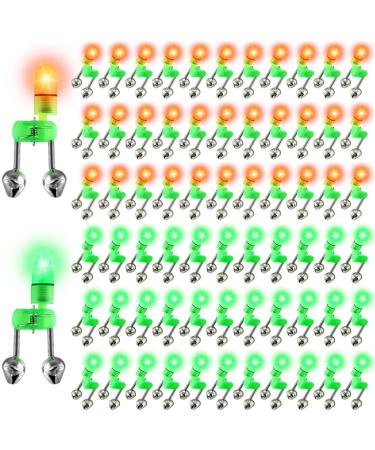 120 Pcs LED Night Fishing Rod Bait Alarm and Fishing Indicator Set 60 Pcs Dual Ring Fishing Bite Alarm 60 Pcs Glow Fishing Light Portable Fishing Accessories on Fishing Rod, Green and Red Light