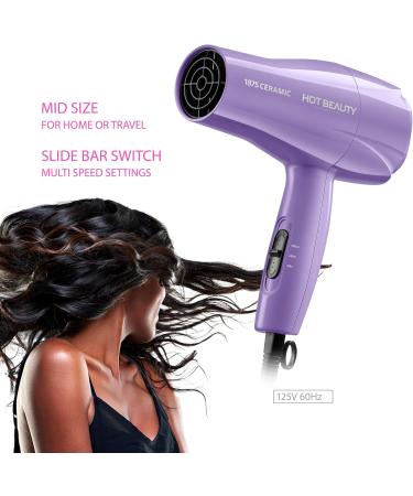 1875 Ceramic Hair Dryer - Fast Drying Multi-Setting Comb & Detangler Included - Compact & Travel-Friendly (Purple - Buy Online on SooperMarket.com