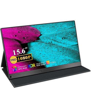 Uperfect Portable Monitor 2023 New version 15.6 "IPS HDR 1920x1080 FHD Eye Care Screen Usb C Gaming Monitor Dual Speaker Computer Display HDMI Type-C Vesa for Laptop PC Mac Phone W/Smart Case Black