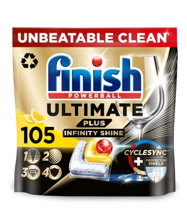 Finish Ultimate Plus Infinity Shine Dishwasher Tablets bulk | Scent : Lemon | Size: Total 105 Dishwasher Tabs |For Unbeatable* Clean and Diamond Shine 105 count (Pack of 1)