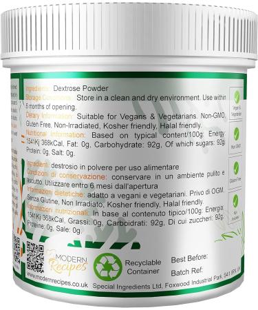 Dextrose Powder 250g Premium Quality - Vegan & Vegetarian Friendly | Non-GMO, Gluten-Free, Non-Irradiated | Recyclable Container | 250g (1 Pack) - Buy Online on SooperMarket.com