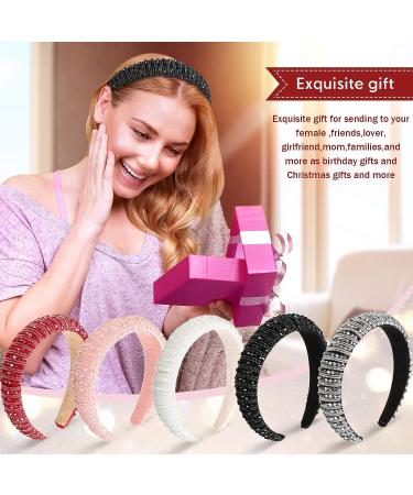 Syhood 5 Pieces Valentine's Day Rhinestone Padded Headband - Mixed Color | Wedding Hair Accessory with Crystal Beads and Glitter | Baroque Rhinestone Embellished Headpiece - Buy Online on SooperMarket.com