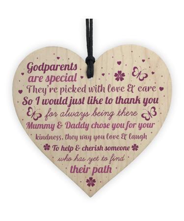 RED OCEAN Novelty Godparent Christening Gift Wooden Heart Godmother Godfather Asking Gift Keepsake THANK YOU