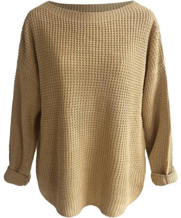 Buy CreoQIJI Women's Khaki Knitted Sweater - Casual Long Sleeve Pullover for Winter | Cozy Solid Color Eyelet Set - Buy Online on SooperMarket.com