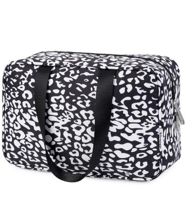 Full Size Toiletry Bag Large Cosmetic Bag Travel Makeup Bag Organizer for Women (Black Leopard)