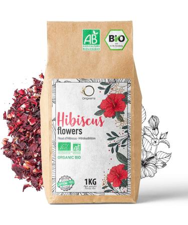 ORIGEENS HIBISCUS TEA Organic 1kg | Hibiscus Flower for Infusions Iced Tea Karkade | Dried Hibiscus Flowers Draining Detox Treatment 1 l (Pack of 1)