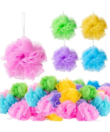 80 Pack Small Shower Sponge Loofahs Pouf Colorful Bath Sponge Shower Sponge Loofah Exfoliating Body Scrubber Body Sponges Mini Bath Ball for Shower Travel Baby Women Men 5 Colors Mixed Colors