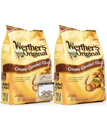 Werther's Original Creamy Caramel Filled Pack of 2 - Bulk Bags of Hard Candy Individually Wrapped (27 oz) Each - Werthers Caramel Filled Candy - Bundle with Ballard Products Pocket Bag