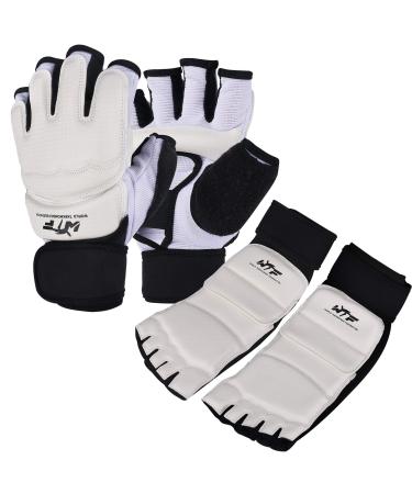 Taekwondo Sparring Gloves Hand Foot Gear Protectors Guards,WTF Half Finger Value Set for Boxing Kickboxing MMA Martial Arts Karate TKD, Premium Wrist Wraps Ankle Support Fit Men Women Kids Training Medium