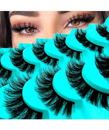 7 Pairs of 3D False Eyelashes Cat Eye Fluffy Volume D Curl Cat Eye Artificial Eyelashes Natural Look Reusable Handmade Faux Mink Makeup Eyelashes (BH02) 7B-D-Curl-H02