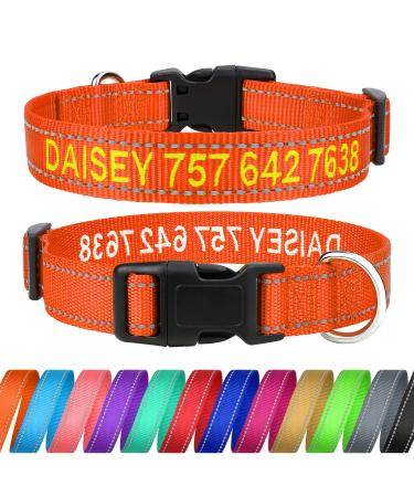 Tagme personalized dog collar for small dog with embroidered reflective nylon dog collar with pet name & telephone number orange XS XS (1 Pack) orange