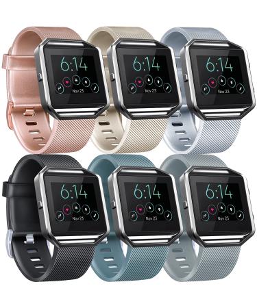 6 Pack Sport Bands Compatible with Fitbit Blaze Bands for Women Men, Replacement Soft Silicone Wristbands Compatible for Fitbit Blaze Rose Gold, Silver, Gold, Black, Gray, Slate, Large