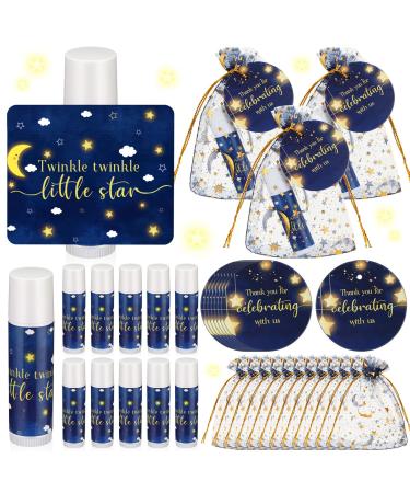 Fumete 50 Sets Baby Shower Lip Balm Gift Moon and Star Baby Shower Favors for Guest with Thank You Tags Organza Bags for Wedding Bridal Birthday Party Supplies Souvenirs