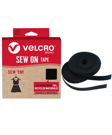 VELCRO Brand ECO Collection | Non Adhesive Sew On Tape for Clothes and Fabrics | Cut Strips to Custom Length for Sewing | 15ft x 3/4in Roll  Black Black 15ft x 3/4in Sew 'Em!