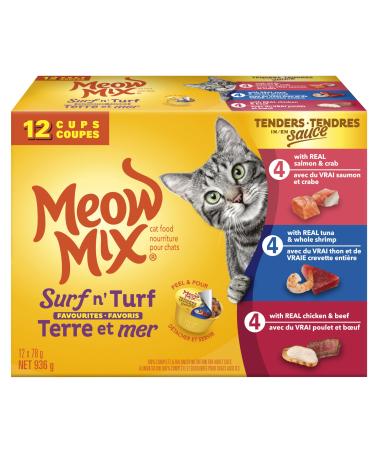 Meow Mix Wet Cat Food Tenders in Sauce Surf & Turf Favourites Variety Pack Pack of 12 Variety Pack 78 g (Pack of 12)