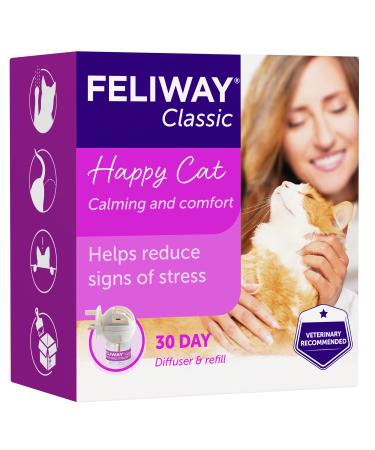 FELIWAY Classic 30 day starter kit. Diffuser and Refill. Comforts cats and helps solve helps solve behavioural issues and stress/anxiety in the home - 48ml White