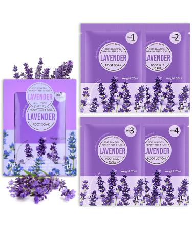 Foot Soak for Foot Spa Lavender 4PCs Foot Pack with Foot Soak Foot Scrub Foot Mask Foot Lotion Foot Care Jelly Pedicure Packs Foot Spa Soak for Dry Hard Rough skin Eliminate Fatigue (Lavender)