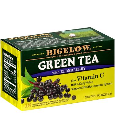 Bigelow Tea Green Tea with Elderberry Plus Vitamin C Caffeinated 18 Count (Pack of 6) 108 Total Tea Bags Elderberry 18 Count (Pack of 6)