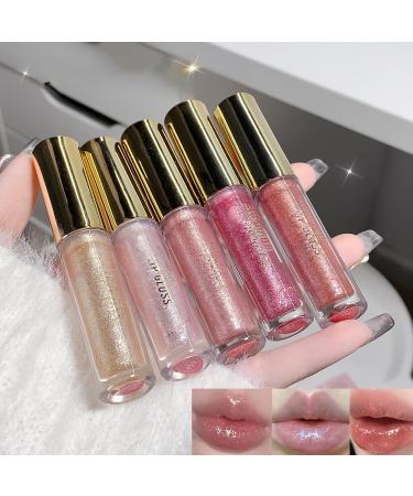 Petansy Shimmery Glitter Moisturizing Lip Gloss Nourishing Lipstick Set 5 Colors Lip Plumper Lip Gloss Hydrating Lip Glow Oil Shiny Glitter Sparkly Glossy Set Red
