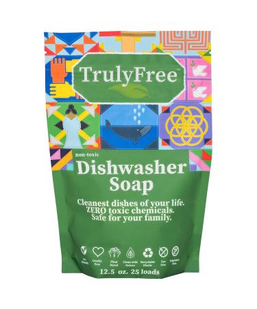 Truly Free Auto Dishwasher Soap 12.5oz Bag - Natural Concentrated Formula - Dish Soap Dishwasher Detergent Cleaning Supplies Hard Water Stain Remover Sparkling Clean Dishes No Harmful Ingredients 12.5 Ounce (Pack of 1)