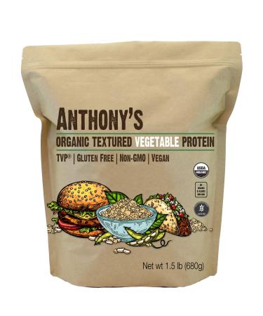 Anthony's Organic Textured Vegetable Protein TVP 1.5 Pound Gluten Free Vegan Made in USA Unflavored