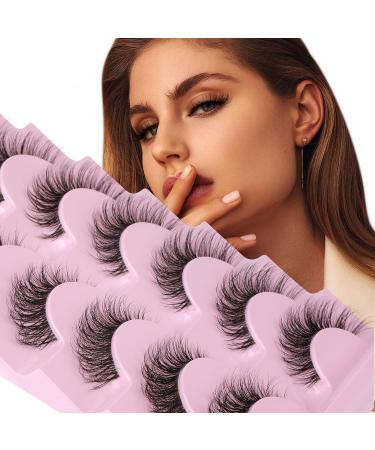 JIMIRE 3D Fluffy False Eyelashes 7 Pairs - Demi-wispies Natural Look Cat Eye Faux Mink Lashes 15MM D Curl Wispy Fluttery Eyelashes with Clear Band - Buy Online on SooperMarket.com