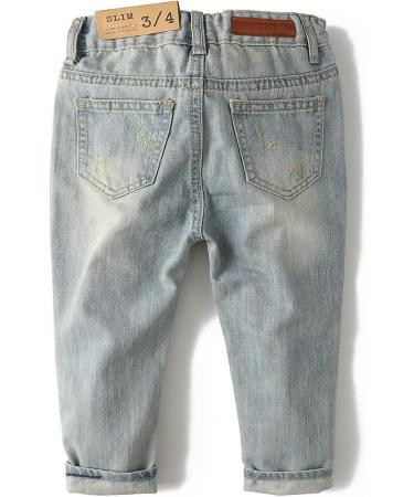 KIDSCOOL SPACE Baby Slim Jeans | Elastic Band | Ripped Denim Pants | Light Blue - Buy Online on SooperMarket.com