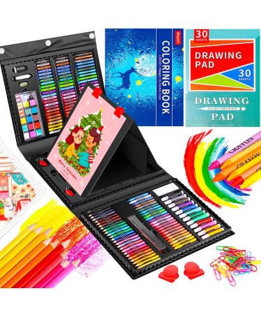 iBayam Art Kit Art Supplies Drawing Kits Arts and Crafts for Kids Gifts for Teen Girls Boys 6-8-9-12 Art Set Case with Trifold Easel Sketch Pad Coloring Book Pastels Crayons Pencils Black