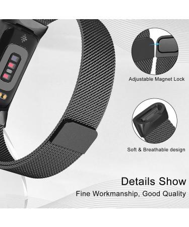 Surundo Adjustable Magnetic Mesh Loop Bracelet for Fitbit Charge 5 & 6 - Black Metal Fitness Tracker Accessory - Buy Online on SooperMarket.com
