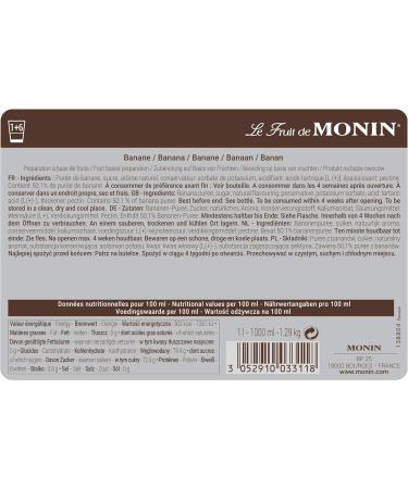 MONIN Banana Fruit Mix Puree 1L - Vegan-Friendly Allergen-Free 100% Natural Flavours - For Cocktails and Frappes - Buy Online on SooperMarket.com