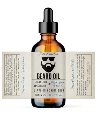 Bella Terra Oils Beard Oil 4oz | Organic Vitamin E Jojoba & Argan | Anti-Frizz Formula for Luster & Care - Buy Online on SooperMarket.com