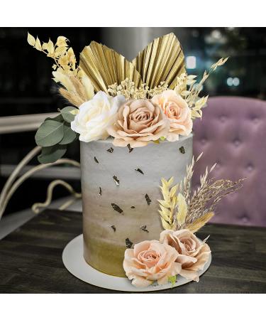 28 Pcs Vintage Boho Rose Cake Topper Kit - Dried Faux Flower Decor for Bohemian Wedding, Bridal, Baby Shower, Birthday Party Supplies - Buy Online on SooperMarket.com