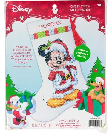 Mickey Mouse Christmas Stocking Cross Stitch Kit | 14 Count White Aida Cloth | 10''L - Buy Online on SooperMarket.com