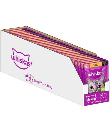 Whiskas 7+ cat food poultry in sauce 28x85g (1 pack) - high -quality wet food from the age of 7 in 28 portion bags - for the preservation of vitality chicken 85 g (28 Pack)
