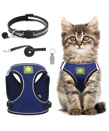 Adjustable cat dishes break -in set cat dishes with a leash outbreak soft inner lining and breathable mesh for cats kitten dogs puppies (navy blue l) l navy blue